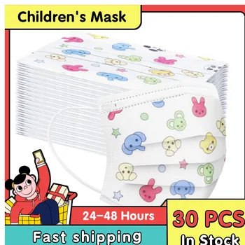 

24h Fast Shipping And Deliver 30pcs Disposable Boy And Girl Printed Masks For Children 3-Layer Mask For Face Cotton Cartoon