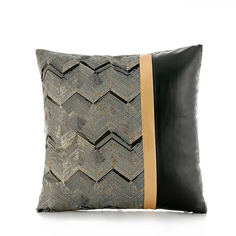 

Wave Pattern PU Material Joint Design Sofa Cushion Cover Decorative Throw Pillow Cover Waist Pillow Case for Hotel Leisure Bar