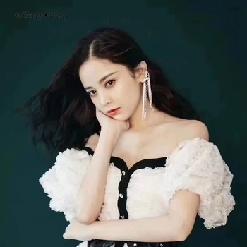 

WHITNEY WANG Blouses 2020 Summer Fashion Elegant Lantern Sleeve Knitted Patchwork Lace Blouse Women Blusas Lady Shirt Top