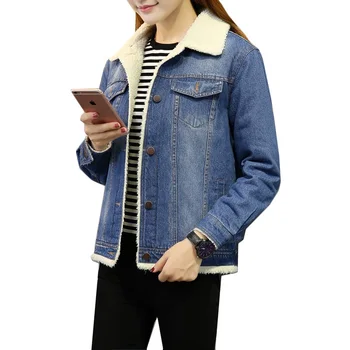 

Winter Denim Windbreaker Female 2019 New Large Size Plus Cashmere Thicken Jeans Jacket Short Outerwear Women Casual Tops