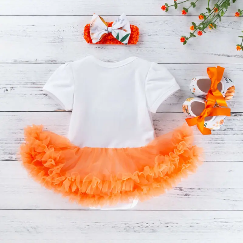Emmababy одежда для маленьких девочек на Хеллоуин детское Тюлевое платье-пачка повязка на голову костюм с принтом тыквы
