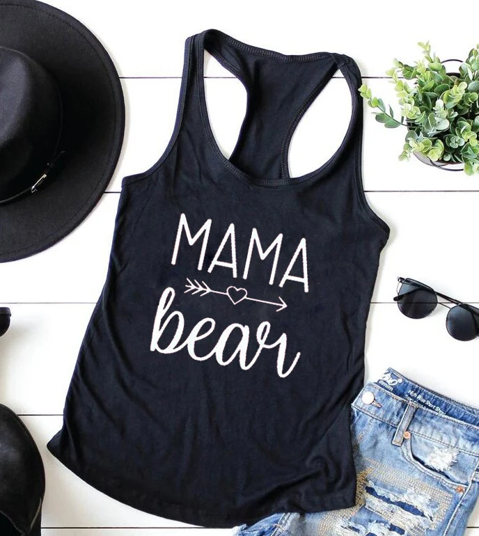 MAMA bear/Модная и пикантная майка с принтом в виде стрелы и Креста в пляжном стиле; топ с надписями и графическим принтом; одежда для отдыха; майка - Цвет: black -white text