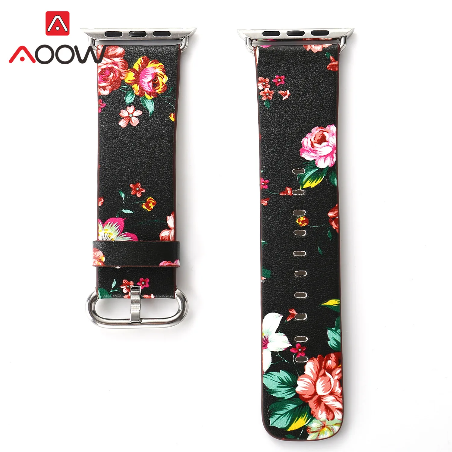 Black red Кожаный ремешок с цветочным принтом для Apple Watch 5, 4, 38 мм, 42 мм, 40 мм, 44 мм, для мужчин и женщин, сменный ремешок для часов, браслет для iWatch 3, 2, 1 - Цвет ремешка: Black red
