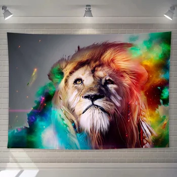 

Tapestry Wall Hanging Carpet Colorful Lion Printed Mat Blanket Ployester Fabric DIY Decor for Home Parlor Bedroom LivingRoom