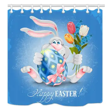 

Funny Rabbit Ornament in Easter Eggs for Spring Festival Polyester Fabric Shower Curtain