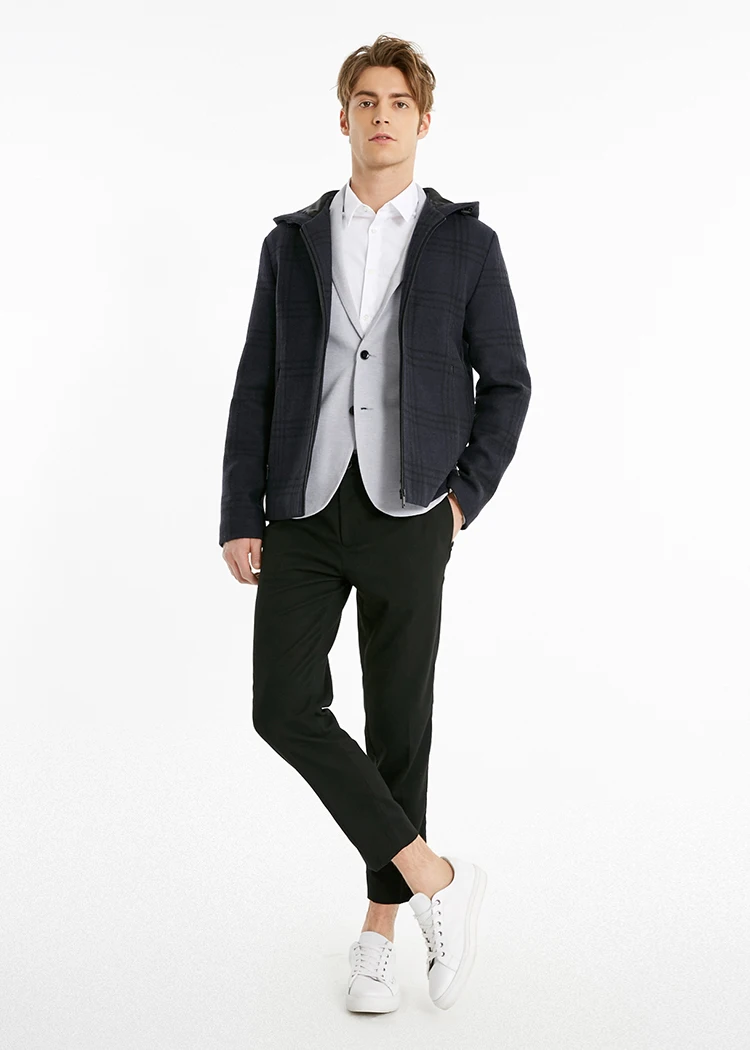 JackJones осень и зима мужское деловое шерстяное клетчатое пальто с капюшоном | 219127507