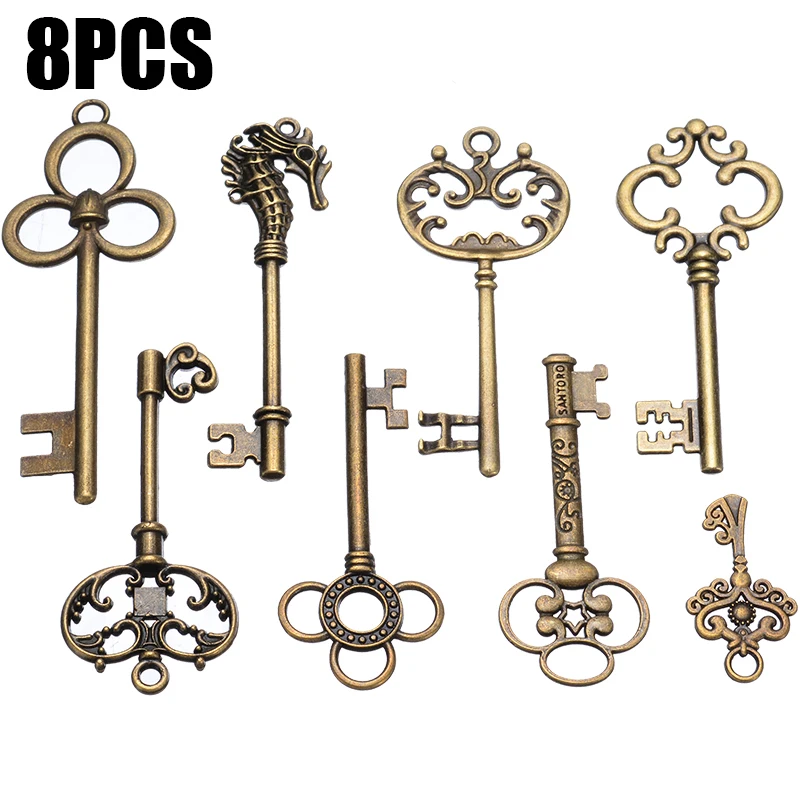 8pcs Vintage Bronze Key Charms Pendant Antique Key Jewelry Accessories