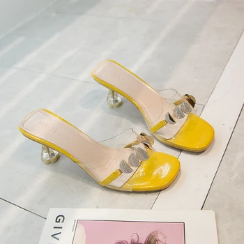 

2020 Flip Flops Women Footwear High Heel Woman Wedge Slippers With Transparent Crystal Bling Ladies Slides Flat Female Shoes