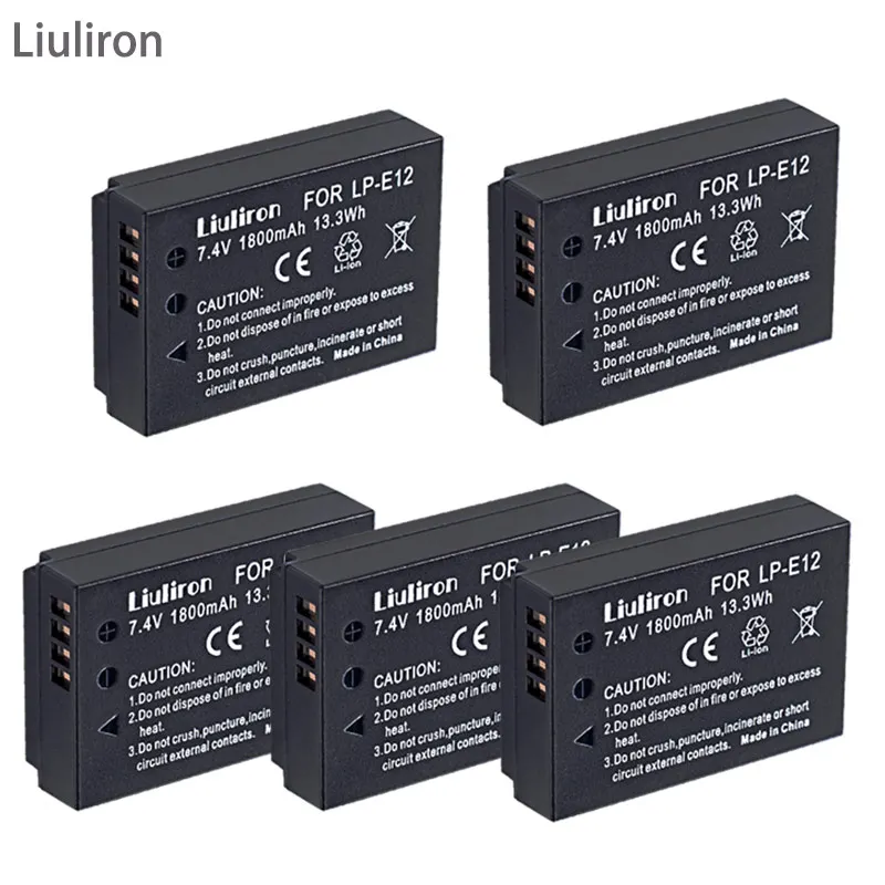 5x1800mAh LP E12 LPE12 литий ионный аккумулятор для камеры Canon EOS M50 M100 100D Kiss X7 Rebel SL1|Цифровые