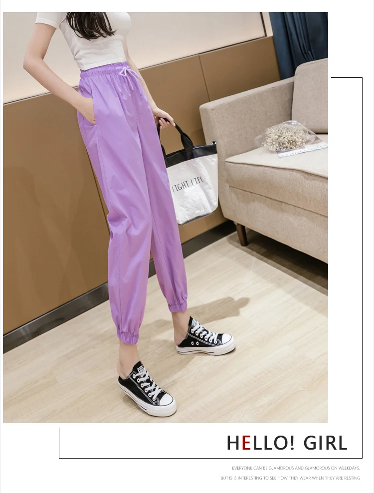 Jielur Trousers Women Solid Color Elastic Waist Candy Color Autumn Pants New Chic Sweatpants Pantalon Femme Roupas Slim Pants