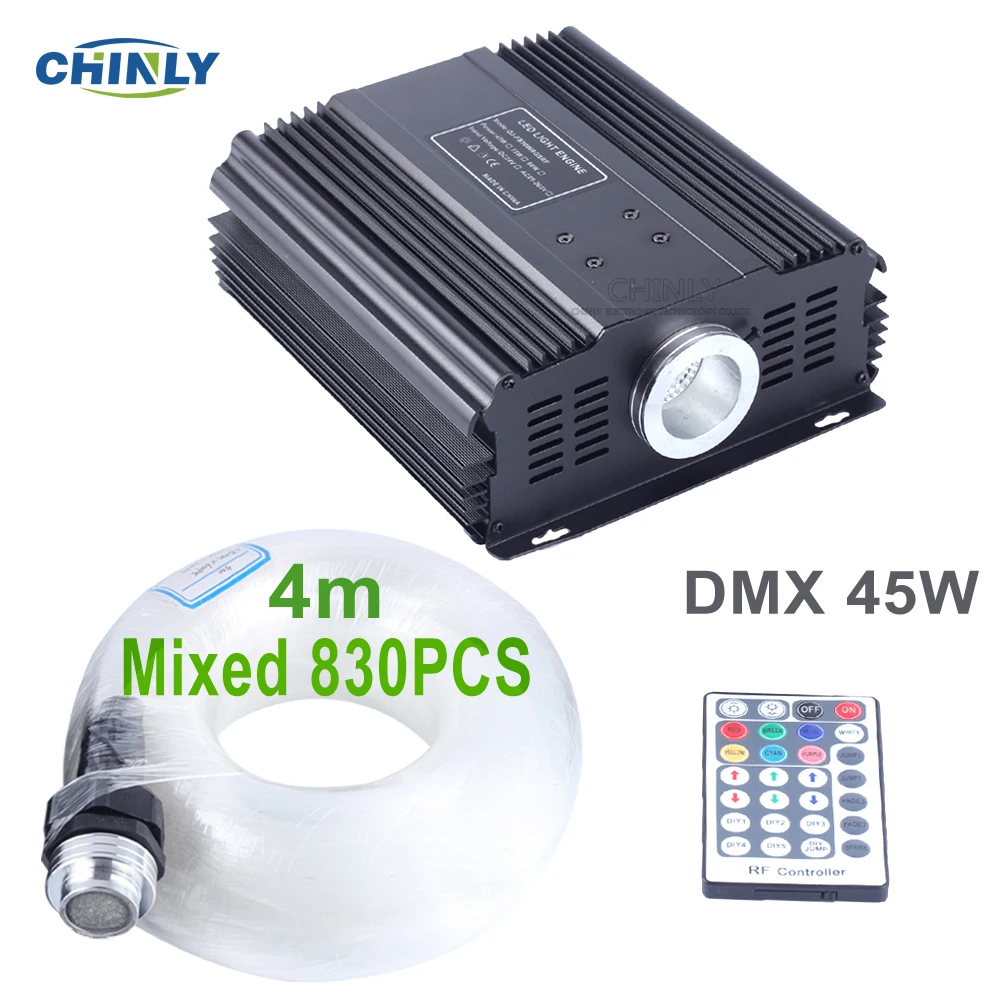 

DMX 45W RGB Optical Fiber RF Remote Control 4m 830pcs Mixed Cable Starry Sky Ceiling Light for Stage, Exhibition Hall