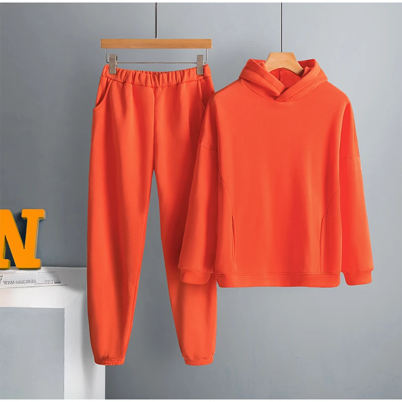 Two Piece Set Casual Fleece Tracksuit Women Winter 2021 Women's Sets Oversized Hooded Long Sleeve Hoodie Sport Pants Lady Suit