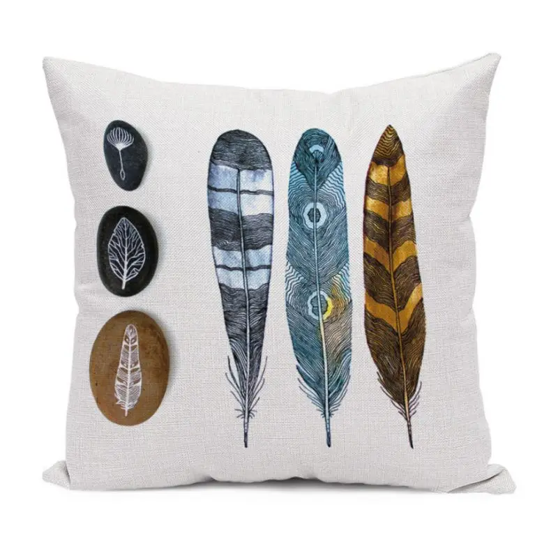 Pillow Case 45*45 Feather Flower Painting Linen Throw Pillowcases Simple Modern Cushion Office Back Cushion Core-less - Цвет: J