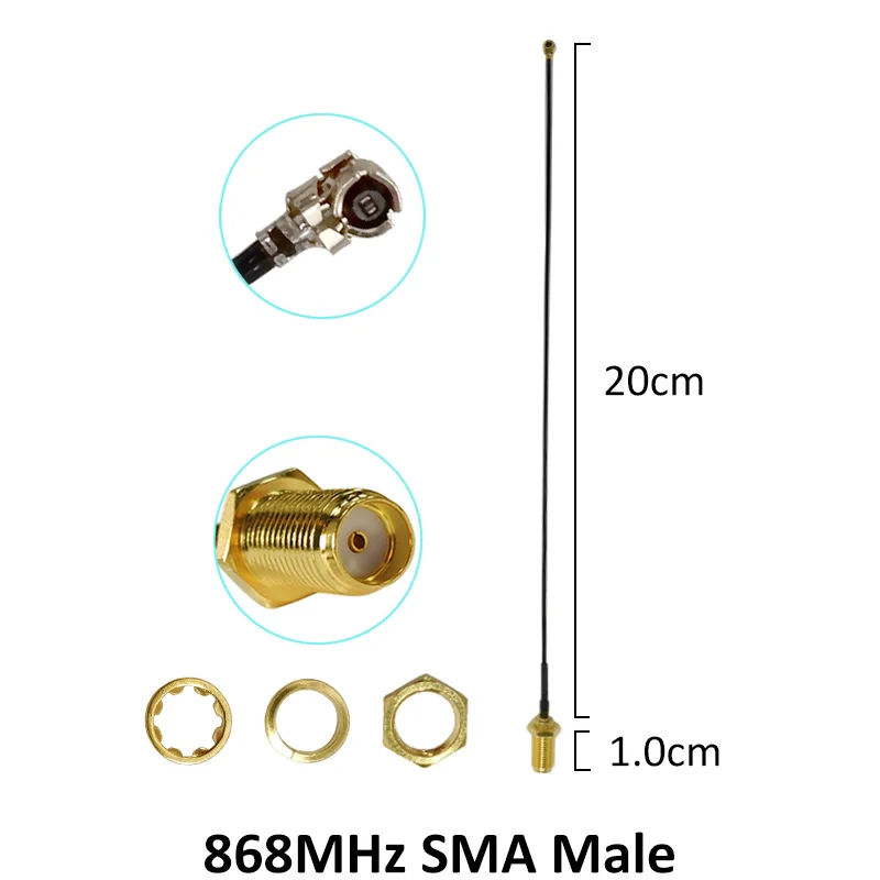 GRANDWISDOM 20pcs 868mhz antenna 2dbi sma male 915mhz lora antene module lorawan ipex 1 SMA female pigtail Extension Cable