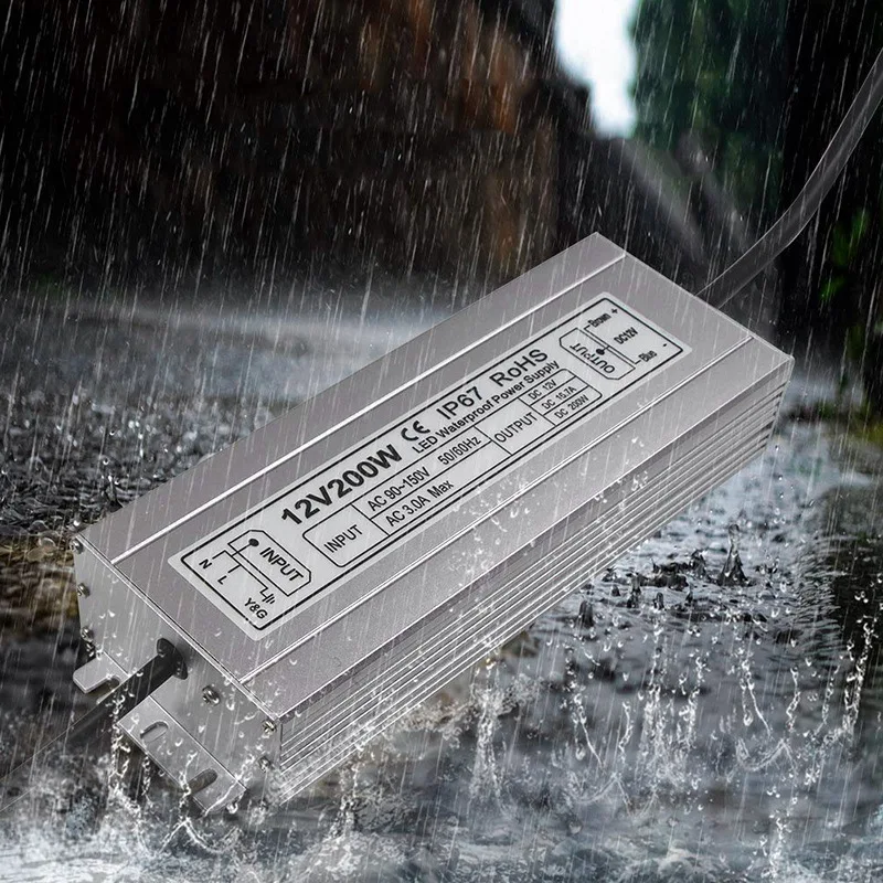 

IP67 12V DC 200W LED Power Supply High-PowerTransformer Waterproof for Outdoor Use US Plug