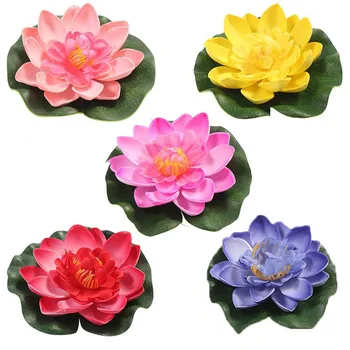 5Pcs Kunstmatige Drijvende Waterlelie Lotus Bloem Vijver Decor 10Cm Rood Geel Roze Blauw Licht Roze Zwembad Simulatie lotus