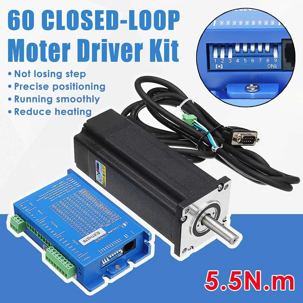 

Two-Phase 60 Closed-loop Stepper Motor 5.5 N.M. Driver Kit LCDA257S+LC60H2127