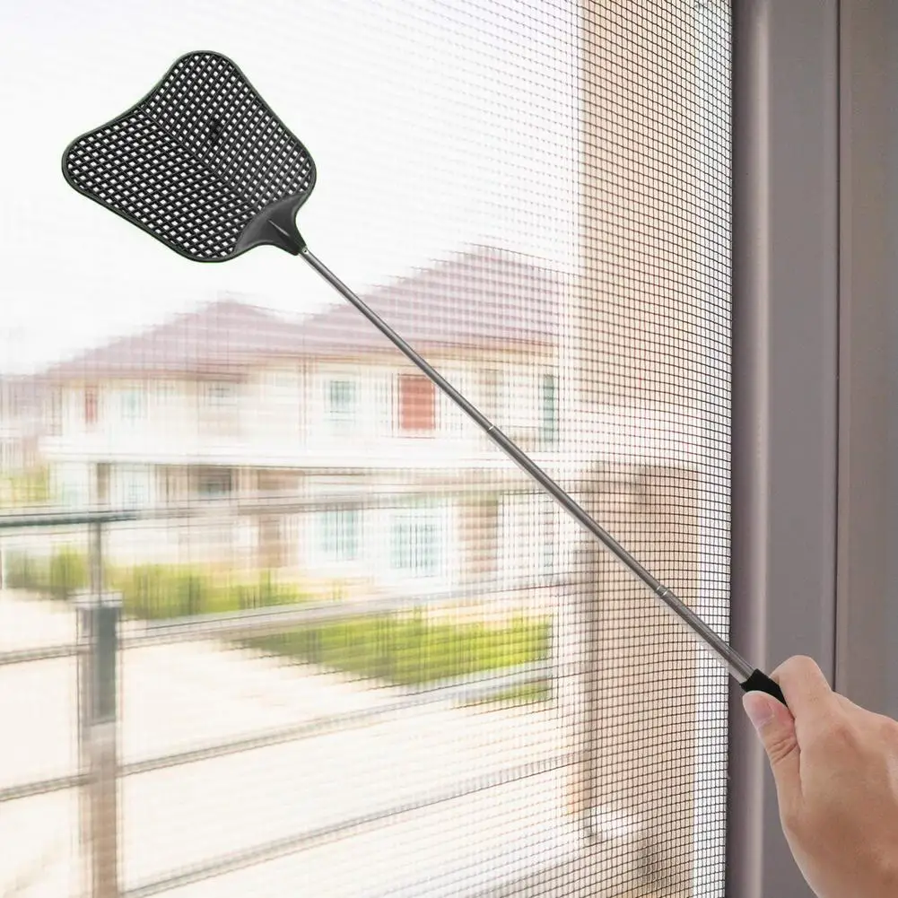 Fly Swatter Durable Telescopic Plastic Fly Swatter Heavy Duty Set Retractable Flyswatter With Stainless Steel Long Handle