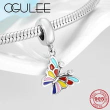 Новые цветные красивые бабочки из стерлингового серебра 925 пробы, Очаровательные Подвески из бисера для женщин, подходят Пандоре, браслет для изготовления ювелирных изделий