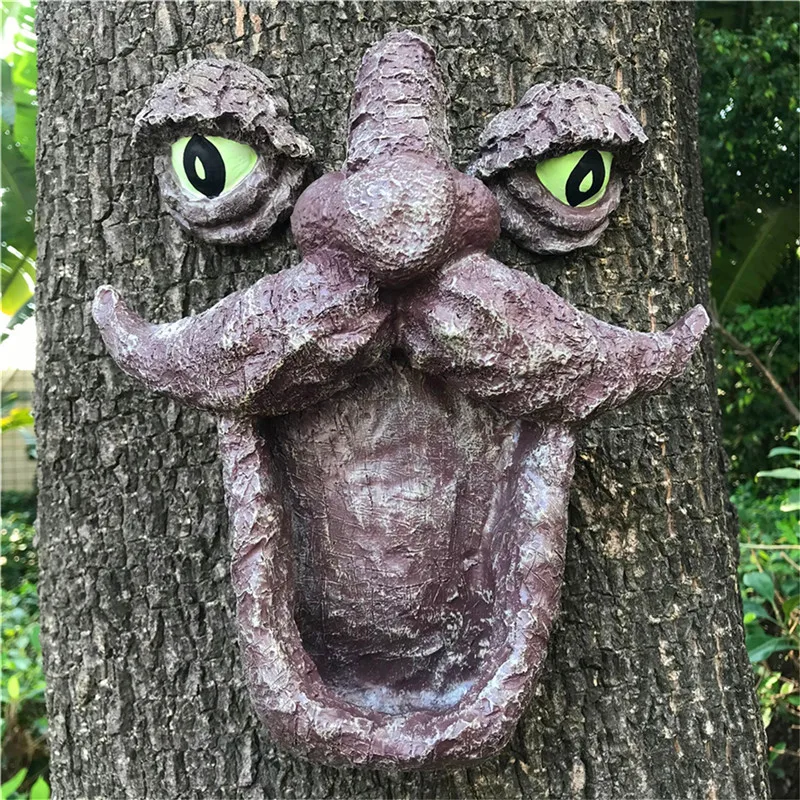 

Resin Wild Bird Feeder Tree Face With Two Big Eyes Feeder Whimsical Tree Hugger Sculpture For Outdoor & Garden Decoration JSYS
