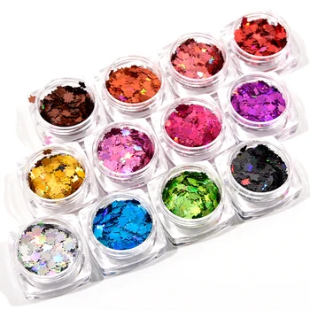 

1Kit 12 Colors Laser Maple Leaf Style Nail Sequins Glitters 3D Holographic Shiny Sequins Gel Nail Manicure Art Decoration BPT057