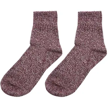 

Womens Super Thick Merino Ragg Knit Warm Wool Crew Mid-Calf Winter Socks H Solid-5 Pack