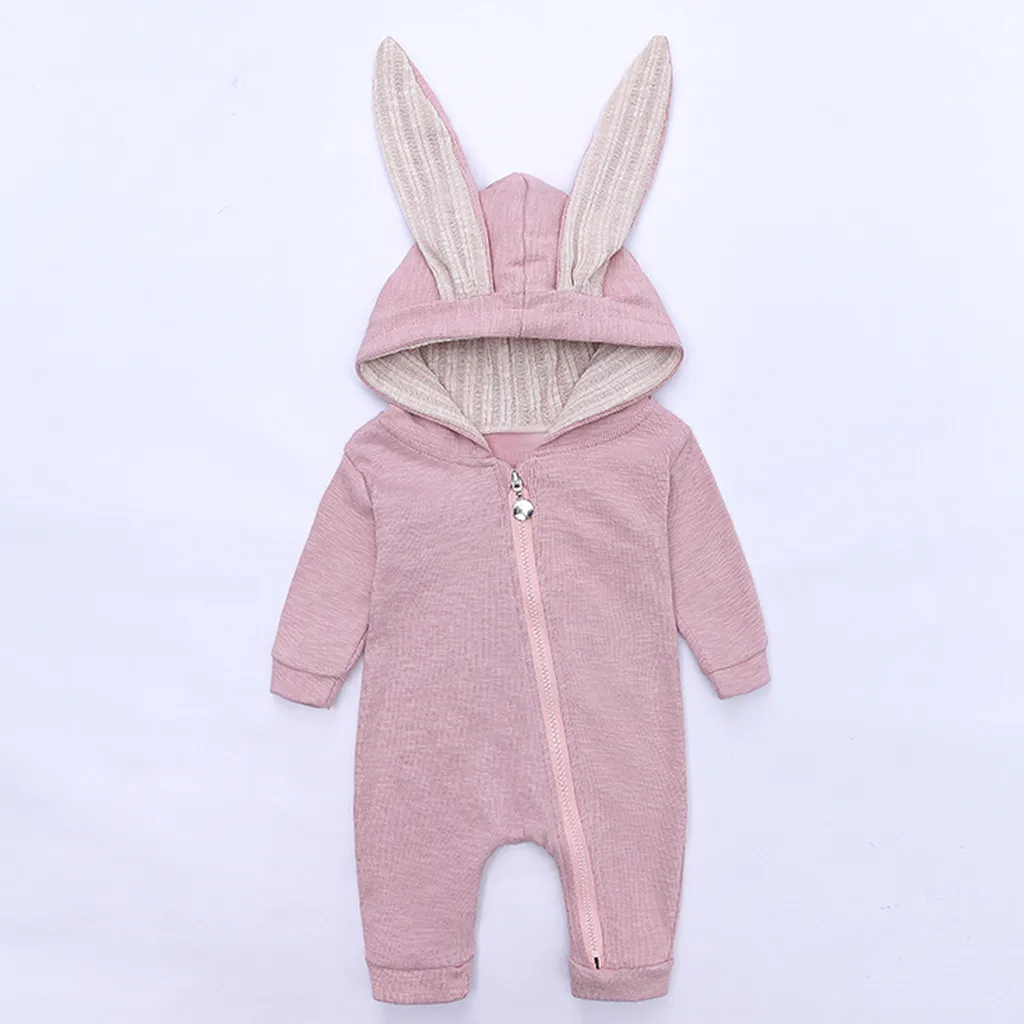 Весенне-осенняя одежда для новорожденных; комбинезоны с кроликом для малышей; хлопковые комбинезоны с капюшоном и ушками кролика для новорожденных девочек; праздничный костюм для малышей