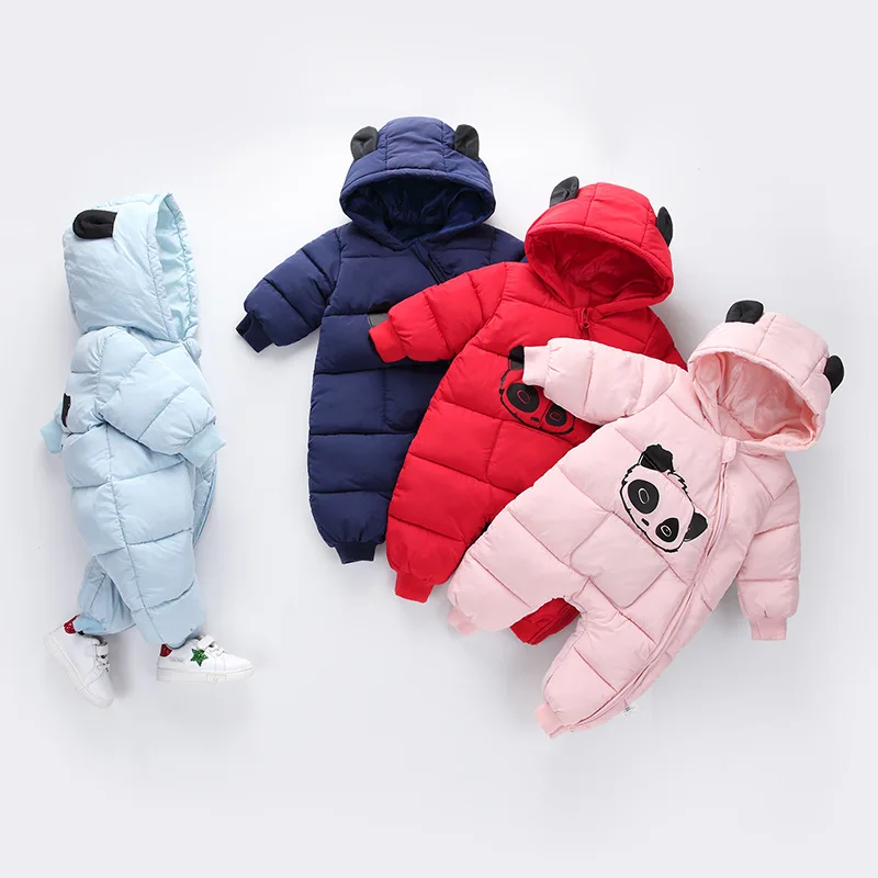 Г. Пуховик для маленьких мальчиков и девочек; комбинезон; Одежда для новорожденных с рисунком панды; зимние Плотные хлопковые комбинезоны с капюшоном; одежда для малышей