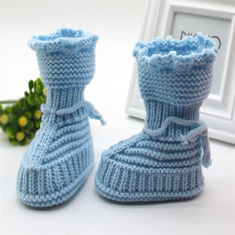 Ботинки для маленьких мальчиков и девочек; зимняя вязаная обувь с кружевом «кроше»; обувь ручной работы с пряжкой; ботиночки для новорожденных; botas de invierno;# 15F