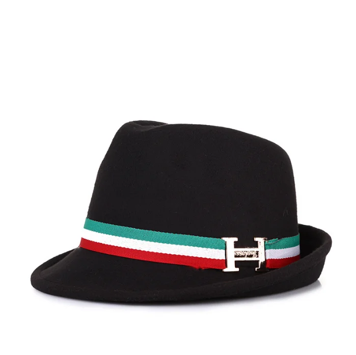 Фетровая шляпа для мужчин и женщин, имитация шерсти, зимние женские фетровые шляпы, Мужская модная черная джазовая шляпа, фетровая шляпа - Цвет: Черный