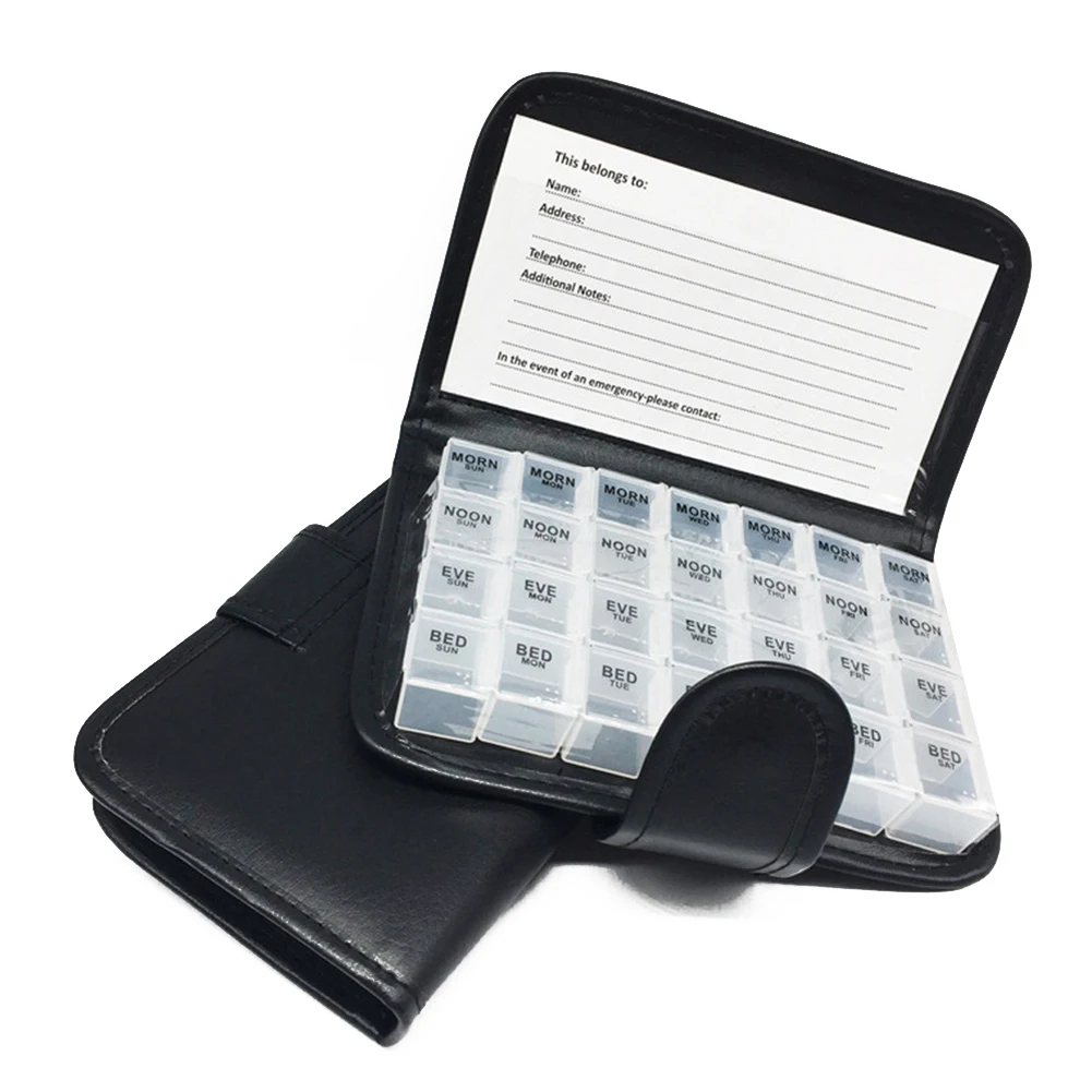 7 Days 28 Grid Leather Box Square pp Pill Box(OPP Bag