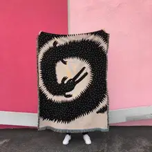 Черный дракон, диванное одеяло, вязаное кресло, диванное покрывало, мягкий хлопок, покрытие для путешествий, гобеленовое постельное белье, пляжное одеяло