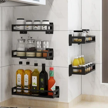 

Kitchen Wall Portable Rack Shelf Stainless Spice Free Punching Wall-mounted Oil Salt Sauce Vinegar Storage Rack Bathroom Rack
