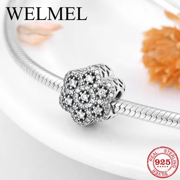 

Fashion 925 Sterling Silver hexapetalous flower crystal clear CZ beads Fit Original Pandora Charm Bracelet Jewelry making