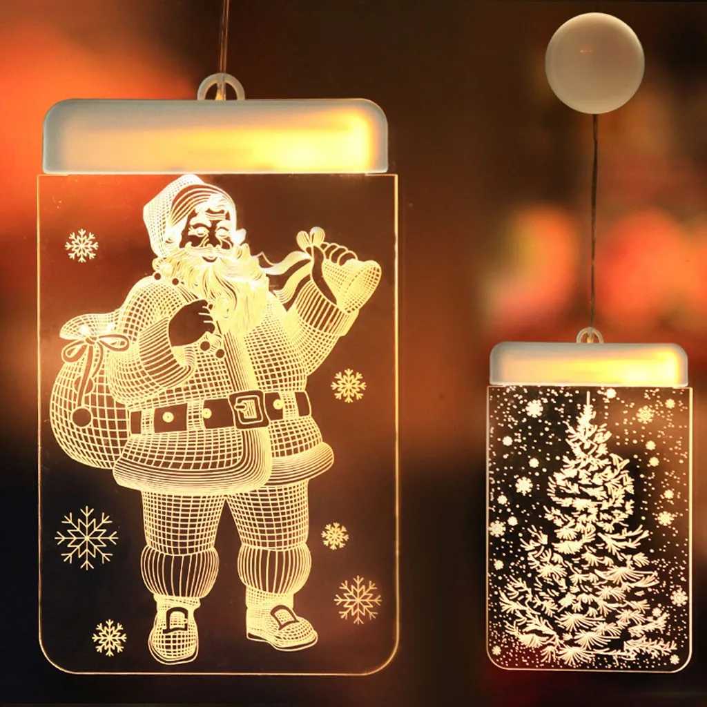 3D подвесной светильник, Декоративный Рождественский фонарь, светодиодный светильник на батарейках, колокольчик, олень, светильник, гирлянда, акриловый Ночной светильник, украшение для помещений