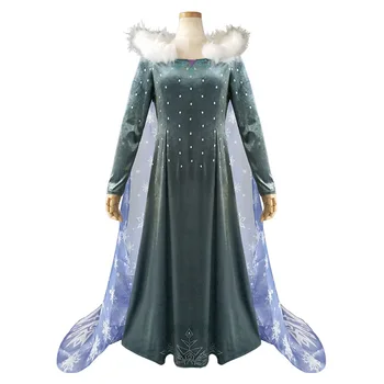 

Girls Elsa Anna Cosplay Costume For Adult Fur Collar Halloween Costume Cosplay Snow Queen Elsa Princess Dress High Quality