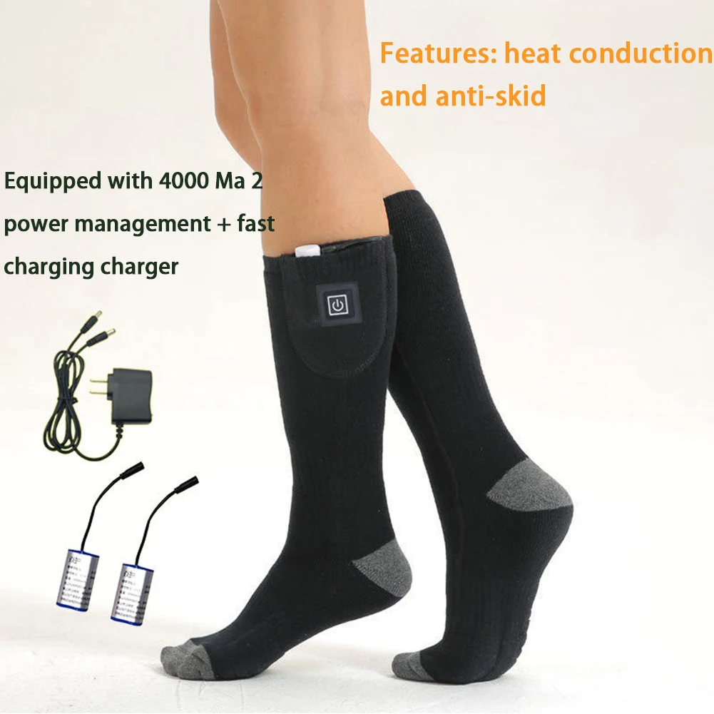 Calcetines calefactables, 5 V 5000 mAh, calcetines térmicos eléctricos  recargables, alimentados por batería, para mujeres y hombres, calentador de