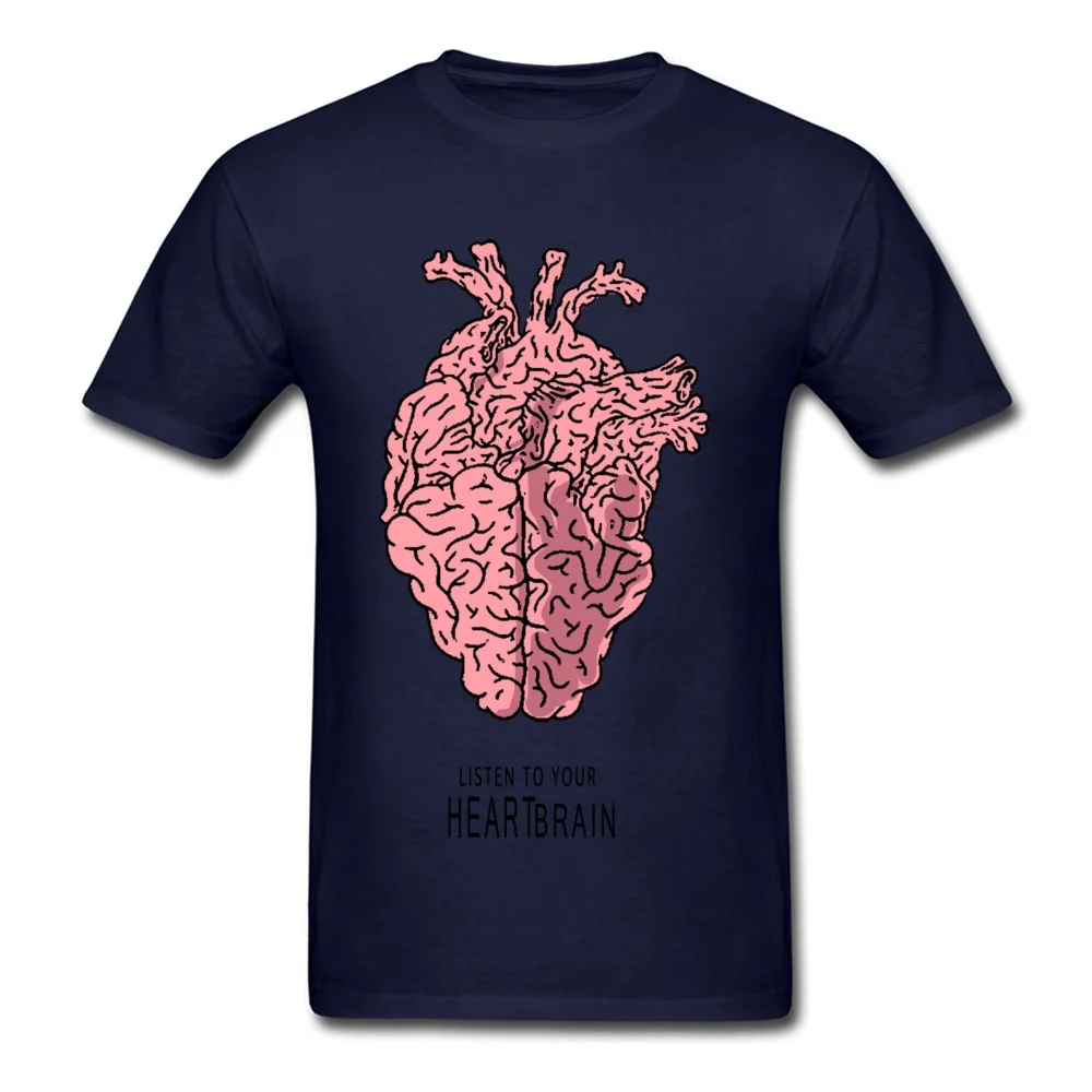 listen-to-your-Heart-Brain-0621 Normal T-shirts for Men 100% Cotton Summer/Autumn Tops & Tees Tee-Shirts High Quality O Neck listen-to-your-Heart-Brain-0621 navy