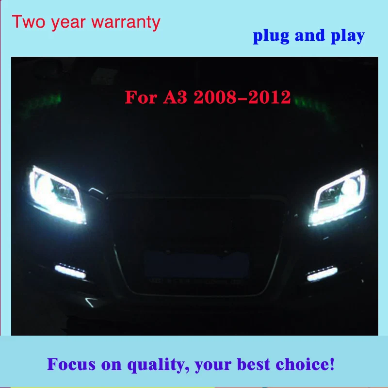 Автомобильный Стайлинг фар для AUDI A3 фары 2008-2012 для A3 головная лампа led DRL Передняя Биксеноновая линза двойной луч HID комплект