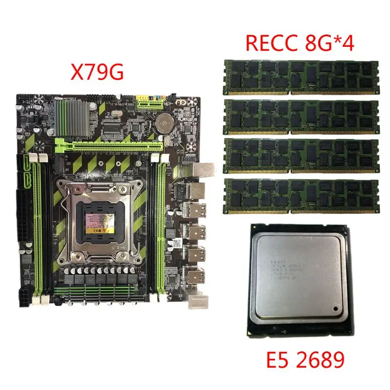 X79G Turbo Motherboard LGA2011 Combos Mainboard E5 2689 CPU 4x8G DDR3 RAM PCI-E NVME M.2 SSD Memory Card for In-tel