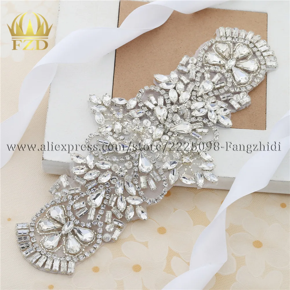 (1 piece) Shiny Clear Crystal Wedding Belt Rhinestone Sewing On Bridal Dresses DIY Sliver Stoned