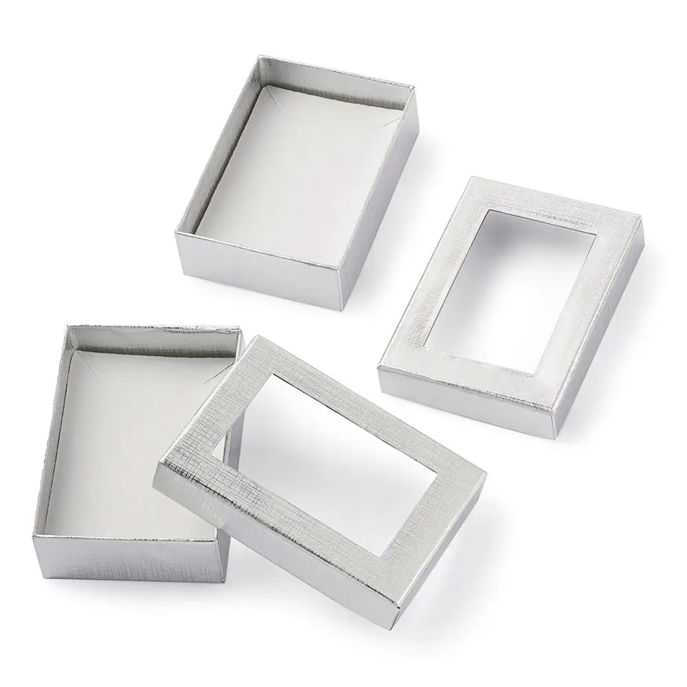 

2 Pcs Rectangle Valentines Day Presents Packages Cardboard Jewelry Gift Boxes for Necklaces Earrings Rings, Silver, 9x6.5x2.8cm