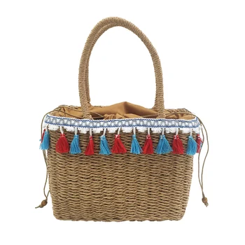 

Handmade Women's Handbag Tassel Rattan Straw Bag Female Summer Beach Bag Knitted Underarm Shoulder Bags Bohemian Woven Tote