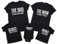 Family Matching Rules Shirts Dad Mom Oldest Middle Youngest Kids Tshirts Black Cotton Matching Daddy Mommy and Me Baby Clothes 1