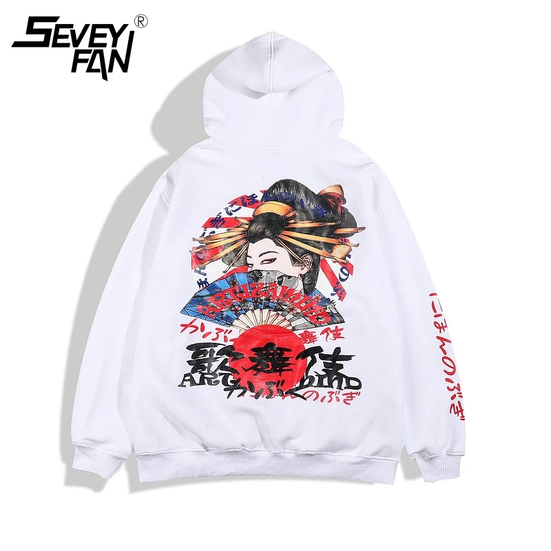 Японская гейша пуловеры c капюшоном, c принтом Для мужчин больших размеров в стиле хип-хоп Уличная кофты Мода Повседневный хлопковый с капюшоном Костюмы Mlae