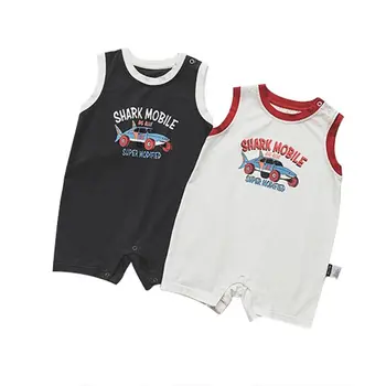 

2020 New Baby Boys Bodysuits Fashon Cartoon Shark Car printed Rompers For Infant Boys Sleeveless One-Pieces Clothes For Toddle