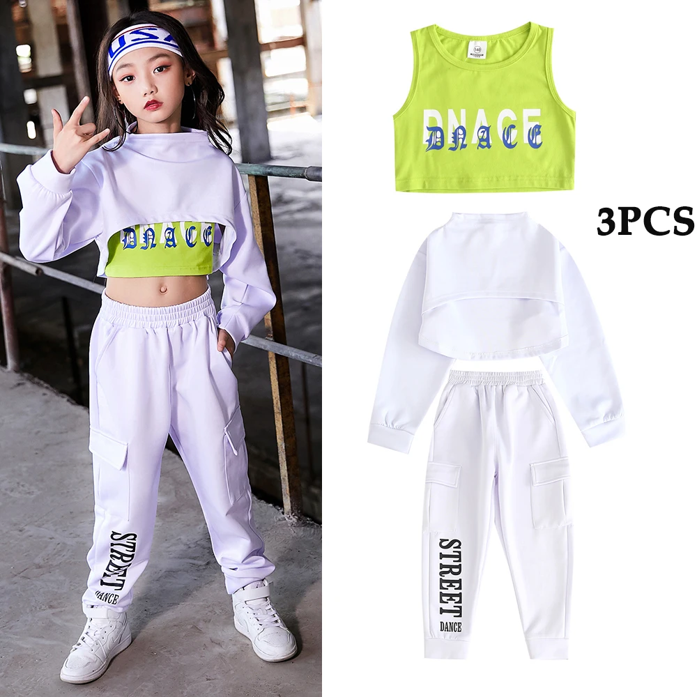 

Hip Hop Kids Jazz Dance Costumes Children Street Dance Hiphop Clothes Stage Show Wear Hooded Top Vest Pants 3pcs Outfits DQS2573