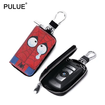 

Stylish Cartoon Spider Man Car Key Bag Men Women PU Leather Key Wallets Small Zipper Key Case for Car Cute Iron man Key Holder