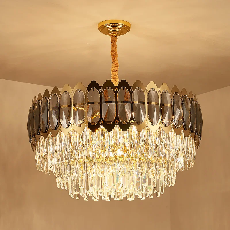 Modern Crystal Oval Luxury Gold Round Stainless Steel Line Chandeliers 2 Modern Crystal Oval Luxury Gold Round Stainless Steel Line Chandeliers 2