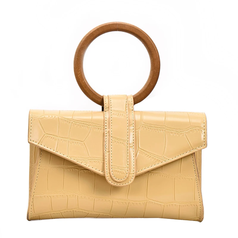 

Unique Design Wood Handle Women Handbag Crocodile Small Chains Crossbody Bags Excellent Quality Clutch Hand Bag Candy Color